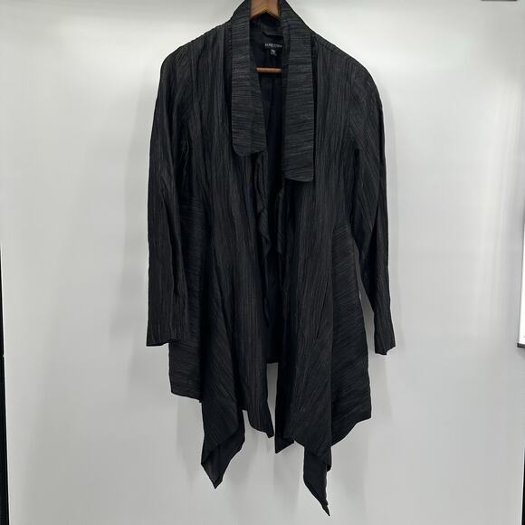 Eileen Fisher Jacket Womens Petite Large Metallic Black Shimmer Drape Jacquard - Picture 1 of 11